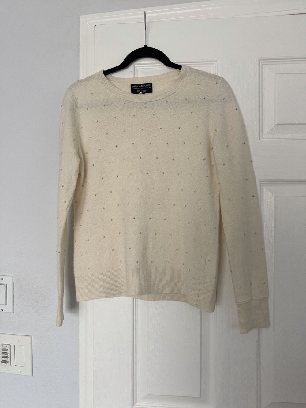 BR Sweater Beaded Cream Italian Fine Wool Sweater Old Money L